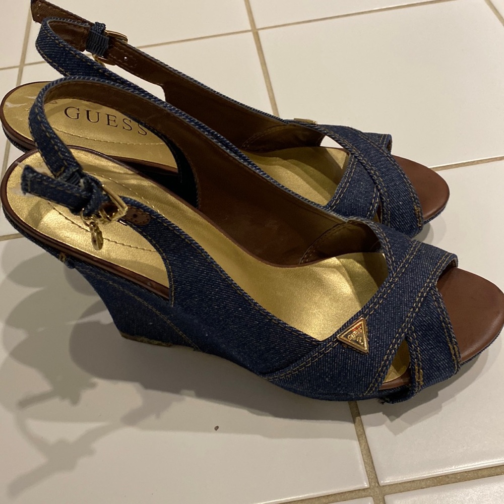 Guess Denim Slingback Platform Heels - Size 8.5